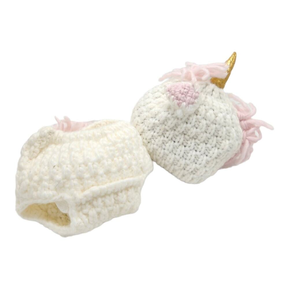 Infant Unicorn Halloween Costume White Bulky Knit Headpiece & Briefs Target GUC